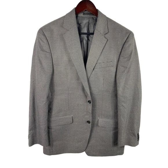 Michael Kors Blazer Jacket Sport Coat 40L 40 Long Houndstooth Gray Black Mens - Picture 1 of 8
